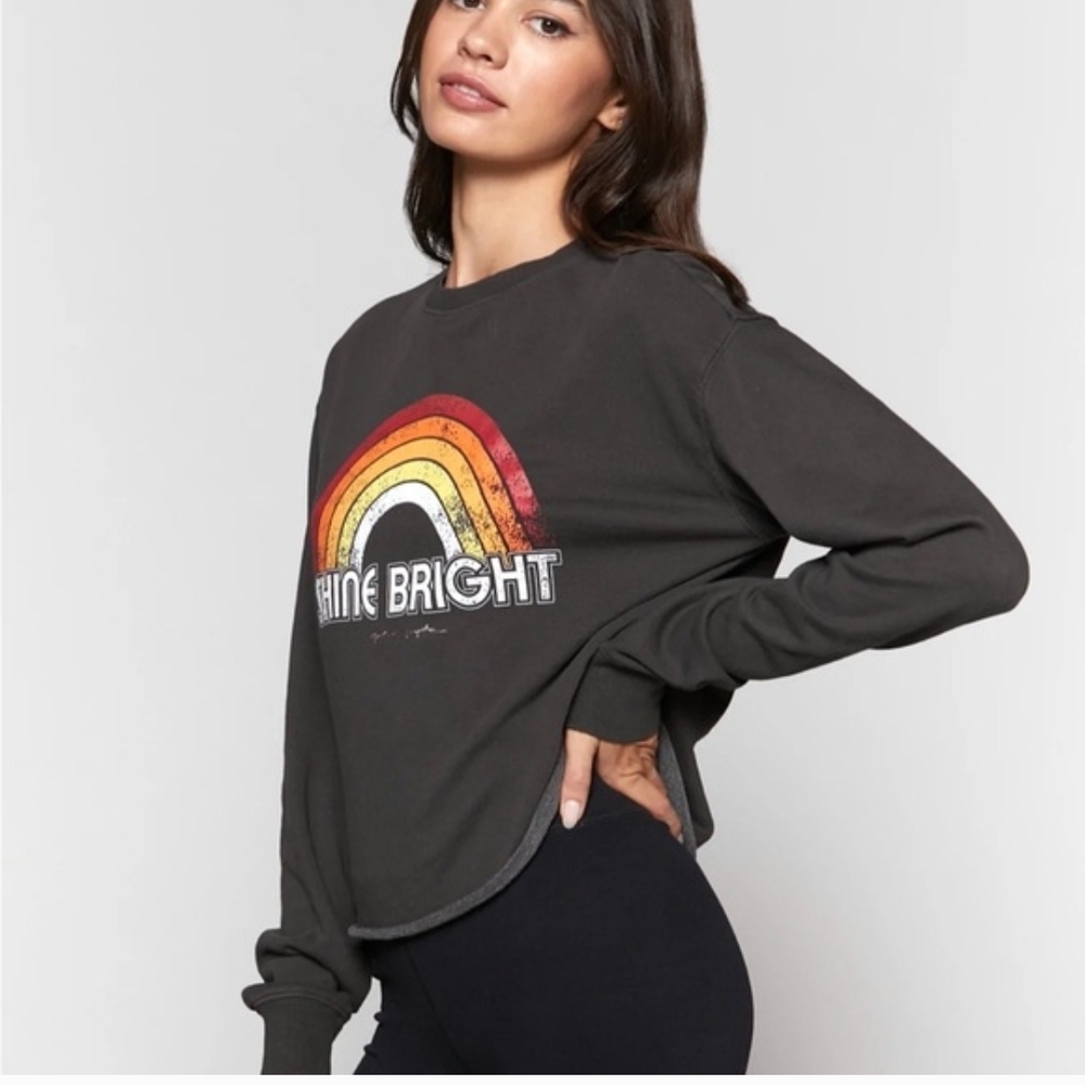 Spiritual Gangster Washed Black Cropped Rainbow Sweatshirt Shine Bright